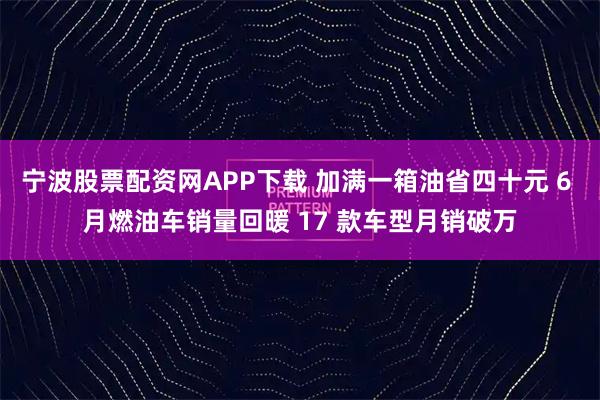 宁波股票配资网APP下载 加满一箱油省四十元 6 月燃油车销量回暖 17 款车型月销破万